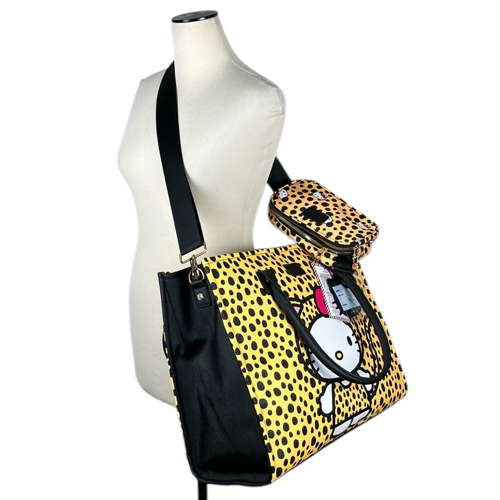 Hello Kitty Cheetah Tote Bag 3 Pc Set Crossbody Purse NWT